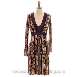 Custo Barcelona Stretch Knit Dress Abstract Leaf Print Designer Size 1 S